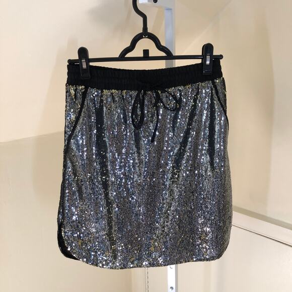 Anthropologie Harlyn NWT Sequin Stretch Waist Mini Skirt Drawstring Size XS - Picture 2 of 11